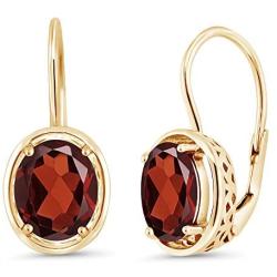 Gem Stone King Red Garnet 18K Yellow Gold Plated Silver Dangle Earrings, 3.60 Cttw Oval 9X7MM