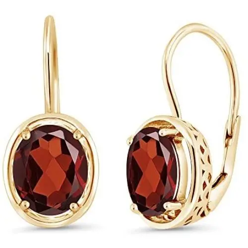 Gem Stone King Red Garnet 18K Yellow Gold Plated Silver Dangle Earrings, 3.60 Cttw Oval 9X7MM