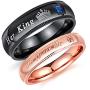 Fate Love Jewelry 2Pcs Matching Set Stainless Her Queen & His King Black/Rose Gold Couple Rings Bands, Love Gift