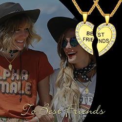 U7 Best Friend Necklace for 2 BFF Friendship Jewelry Stainless Steel Heart Shape Pendant Custom Engrave Name/Date/Text Couple Matching Set for Men Women, Chain 22''+2'' Extender