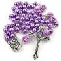 Nazareth Store Catholic Purple Pearl Beads Rosary Necklace 6mm Holy Soil Medal & Cross