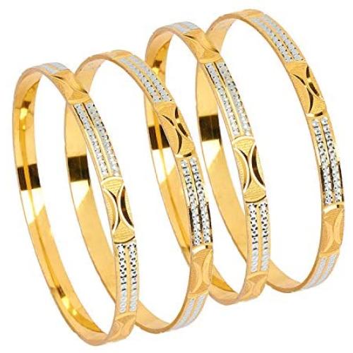 Bodha 24K Fine Two Tone Gold & Silver Plated Traditional Indian Bollywood Designer Bangles for Women (Pack of 4)