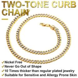 ChainsHouse Cuban Chain Necklace for Men Women Two-Tone Jewelry 6mm-10mm Wide 18K Gold Plated Curb Link Chain (18'',20'',22'',24'',26'',28'',30''), Send Gift Box