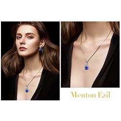 Menton Ezil Charming Nobile Swarovski Jewelry Sets with Sapphire Blue Necklace 18K White Gold Bracelet Earrings for Women