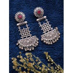 Crunchy Fashion Bollywood Jewellery Traditional Ethnic Bridal Bride Wedding Bridesmaid Oxidised Silver Tribal Boho Indian Earrings Jewelry For Women
