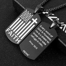 HZMAN American Flag Patriotic Cross Dog Tag Religious Faith Jewelry Pendant Necklace