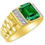RYLOS Mens Rings Yellow Gold Plated Silver Designer Style 10X8MM Emerald Cut Shape Gemstone & Genuine Diamonds Color Stone Birthstone Rings For Men, Mens Rings, Silver Rings, Sizes 8,9,10,11,12,13