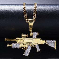 Moca Jewelry Iced Out Sniper Gun Shape Pendant 18K Gold Plated Chain Bling CZ Simulated Diamond Hip Hop Necklace for Men Women