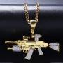 Moca Jewelry Iced Out Sniper Gun Shape Pendant 18K Gold Plated Chain Bling CZ Simulated Diamond Hip Hop Necklace for Men Women