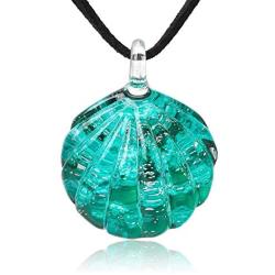 SUVANI Hand Blown & Hand Painted Glass Ocean Green Seashell Necklace or Dangle Earrings
