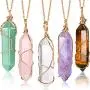 Yaomiao 5 Pieces Hexagonal Crystal Pointed Quartz Pendant Necklaces Natural Energy Healing Gemstone Necklaces with Tree Wire Wrapped for Women Girls Yaomiao 5 Pieces Hexagonal Crystal Pointed Quartz Pendant Necklaces Natural Energy Healing Gemstone Necklaces with Tree Wire Wrapped for Women Girls