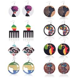 Melody Clover 8 Pair Wooden Round Earrings DIY Printing African Multicolor Geometric Personalized Earrings for Woman Fashion Jewelry