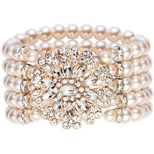 Coucoland 1920s Art Deco Pearl Bracelet 20s Gatsby Imitation Pearl Bracelet Flapper Pearl Bracelet 1920s Gatsby Accessories