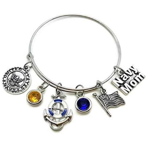 Navy Mom Bracelet, US Navy Bracelet, US Military Bracelet, Navy Bracelet, Navy Jewelry, Navy Mom Jewelry, Anchor Charm, Sailor Bracelet, Sailor Jewelry, Navy Bangle Bracelet, Navy Mom Bangle Bracelet
