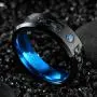 VAKKI 8mm Mens Red/Blue/Black Tungsten Carbide Rings with CZ Inlay Carbon Fiber Wedding Band Beveled Edge Comfort Fit Size 6-15