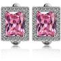 Uloveido Womens Fashion Created Mystic Topaz Big Emerald Cut Pendant Necklace Clip on Stud Earrings Solitaire Ring Set Rainbow Crystal Wedding Jewelry Set Gift T483