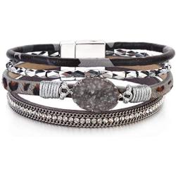 FANCY SHINY Leather Wrap Bracelet Boho Cuff Bracelets Crystal Bead Bracelet with Magnetic Clasp Jewelry Gifts for Women Teen Girls