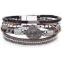 FANCY SHINY Leather Wrap Bracelet Boho Cuff Bracelets Crystal Bead Bracelet with Magnetic Clasp Jewelry Gifts for Women Teen Girls