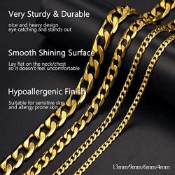 PROSTEEL Stainless Steel Cuban Chain Necklaces/Bracelets for Men Women, Black/18K Gold Plated, Nickel-Free, Hypoallergenic Jewelry, 4mm-13mm, 7.5''/8.3'',14''-30'', Come Gift Box