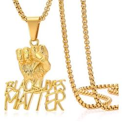 ROWIN&CO Black Lives Matter Necklace Pendant Hip hop Jewelry Gold Plated Power Fist Design Personalized Gifts for Men Women/Best Love Husband/Boyfriend Birthday
