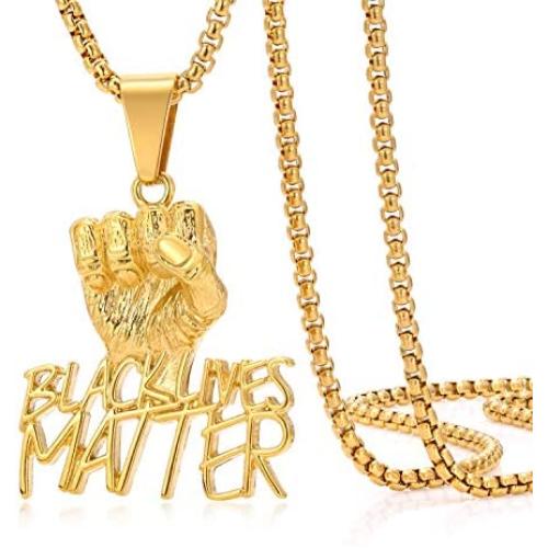 ROWIN&CO Black Lives Matter Necklace Pendant Hip hop Jewelry Gold Plated Power Fist Design Personalized Gifts for Men Women/Best Love Husband/Boyfriend Birthday