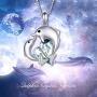 TOUPOP Mom Gifts s925 Sterling Silver Mother Child Dolphin Necklace Ocean Cute Animals Pendant Jewelry Gifts with Blue Heart Crystal for Women Mom Girls Birthday Mothers Day