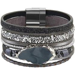 AZORA Leather Cuff Bracelet Multi Rope Wrap Bracelets with Stone Cuffs Bangle for Women Teen Girl
