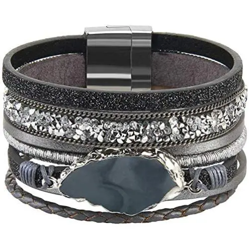 AZORA Leather Cuff Bracelet Multi Rope Wrap Bracelets with Stone Cuffs Bangle for Women Teen Girl AZORA Leather Cuff Bracelet Multi Rope Wrap Bracelets with Stone Cuffs Bangle for Women Teen Girl