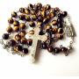 elegantmedical CATHOLIC Tiger Eye & Silver Rose Beads ROSARY CROSS crucifix necklace
