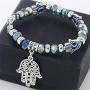 4 Pcs Evil Eye Palm of Fatima Beaded Stretch Bracelets Pendant Necklace Set Turquoise Protection Bracelets Exquisite Multi-Colored Crystals Bracelets for Women Teens New Year Friendship Jewelry Gifts