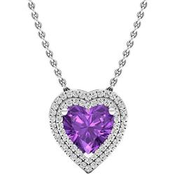 Dazzlingrock Collection 14K 8 MM Heart Gemstone & Round Diamond Heart Double Halo Pendant, White Gold