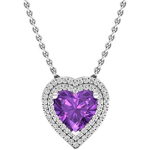 Dazzlingrock Collection 14K 8 MM Heart Gemstone & Round Diamond Heart Double Halo Pendant, White Gold