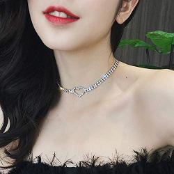 ROYAL AMOYY Clavicle Necklace, Alloy Choker Chain, Rhinestones Heart Necklace for Women and Girls