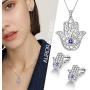 Aurora Tears Hamsa Hand Jewelry Women 925 Sterling Silver Hand of Fatima Necklace/Earring/Ring Good Luck Success Amulet Jewelry Crystal Lucky Jewellery
