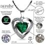 DEPHINI - Green Heart Necklace - 925 Sterling Silver - Peridot Birthstone Embellished with Branded Crystal Pendant - Fine Jewellery Woman Necklace 18'' Rhodium Plated Silver Chain - Cubic Zirconia