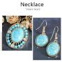 Simsly Vintage Crystal Necklace Gold Turquoise Pendant Necklace Chain Jewelry with Earring for Women and Girls