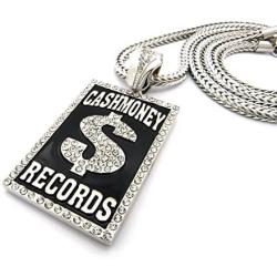 Shiny Jewelers USA Mens Iced Out Hip Hop Silver or Gold Cash Money Records Pendant Franco Chain Necklace