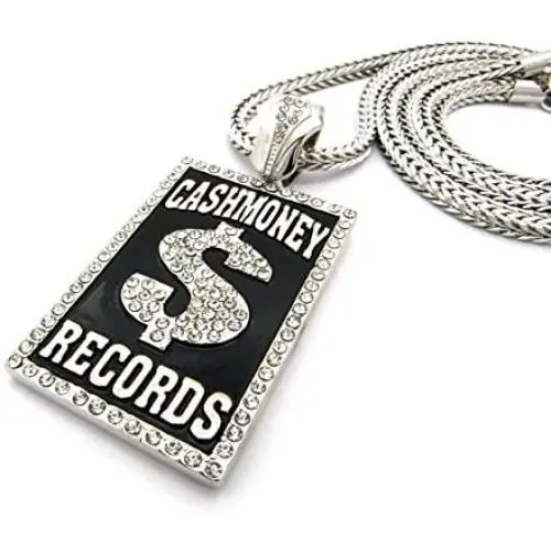 Shiny Jewelers USA Mens Iced Out Hip Hop Silver or Gold Cash Money Records Pendant Franco Chain Necklace Shiny Jewelers USA Mens Iced Out Hip Hop Silver or Gold Cash Money Records Pendant Franco Chain Necklace