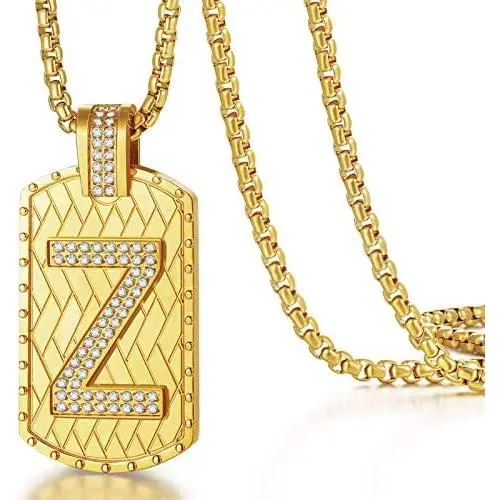 ETEVON Gold Initial Letter Necklace Pendant Chain Bling Alphabet Capital Personalized for Women Men Jewerly Gift for Birthday Girlfriend Boyfriend
