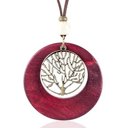 COOSTUFF ANNA Womens Pendant Necklace Wood Handmade Jewelry Long Rope Sweater Necklace for Woman COOSTUFF ANNA Womens Pendant Necklace Wood Handmade Jewelry Long Rope Sweater Necklace for Woman