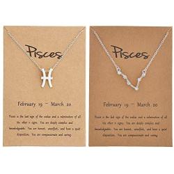 HUASAI 2Pcs Silver Zodiac Necklace for Women 12 Constellation Sign Necklace CZ Astrology Zodiac Star Necklace Birthday Gifts with Message Card