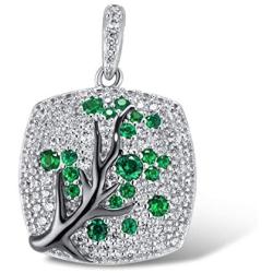 Santuzza 925 Sterling Silver Delicate Cherry Tree Pendants Shiny White Cubic Zirconia Jewelry (Pink/Green)