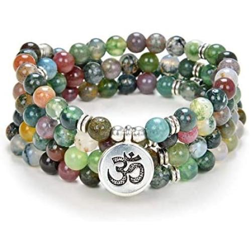 Yoga Symbol Pendant Charm 108 Mala Beads Meditation Bracelet or Necklace for Men or Women