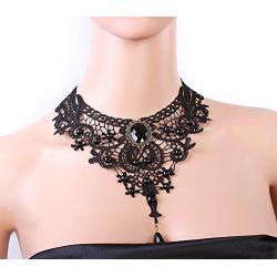 Charm.L Grace Black Lace Gothic Lolita Pendant Choker Necklace Wedding Halloween Accessories