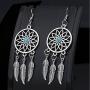 lauhonmin 3pcs Women Retro Silver Turquoise Feather Dream Catcher Pendant Necklace Earrings Set Family Friend Gift