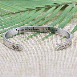 Joycuff A Piece of My Heart is in Heaven Memorial Jewelry Loss of Loved One Sympathy Gifts for Women Remembrance Mantra Cuff Bracelet