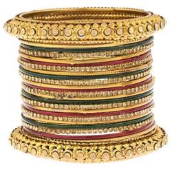 Efulgenz Boho Vintage Antique Gypsy Tribal Indian Oxidized Gold Plated Crystal Bracelets Bangle Set Jewelry