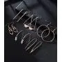 Ofeiyaa 6 Pairs Curved Threader Drop Earrings Round Hoop Earring Bar Arrow Drop Teardrop Double Wave Dangle Earrings for Women Men Rose Gold Silver