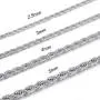 LOYALLOOK 2.5-5MM Twist Rope Chain Stainless Steel Necklace 16-32 Inches Men Women Jewelry, Silver Tone