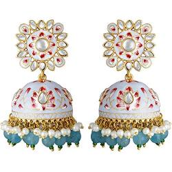 Aheli Ethnic Wedding Wear Floral Designed Enamel Jhumki Drop Dangle Earrings Indian Fashion Jewelry for Women